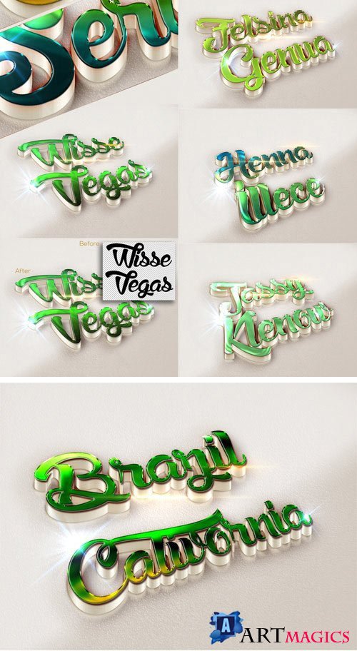 10 3D Text Effects Green Colour