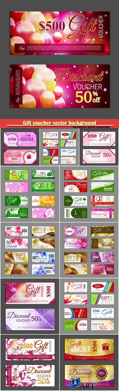 Gift voucher vector background, shopping cards, discount coupon, banner, discount card # 7