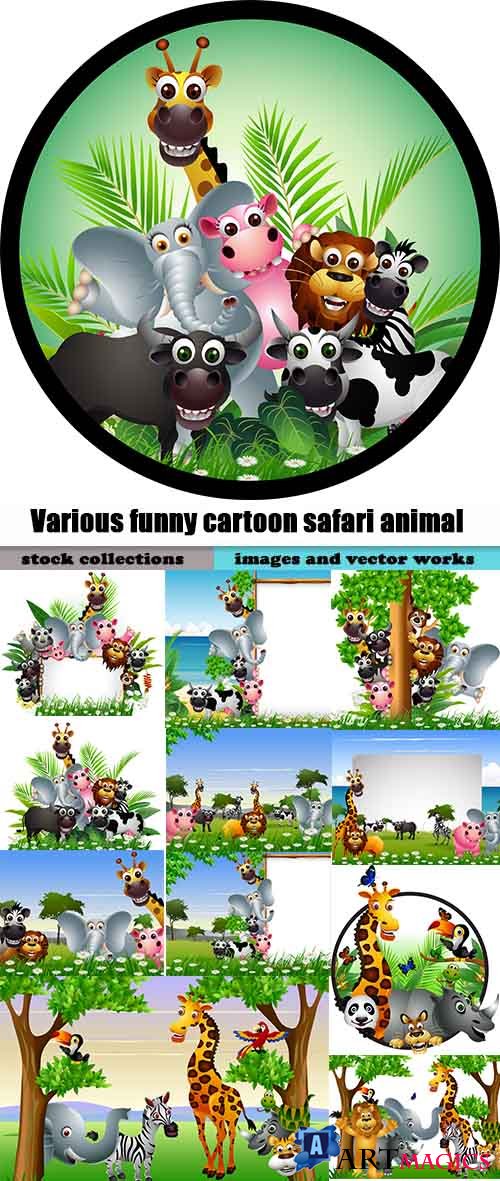 Various funny cartoon safari animal
