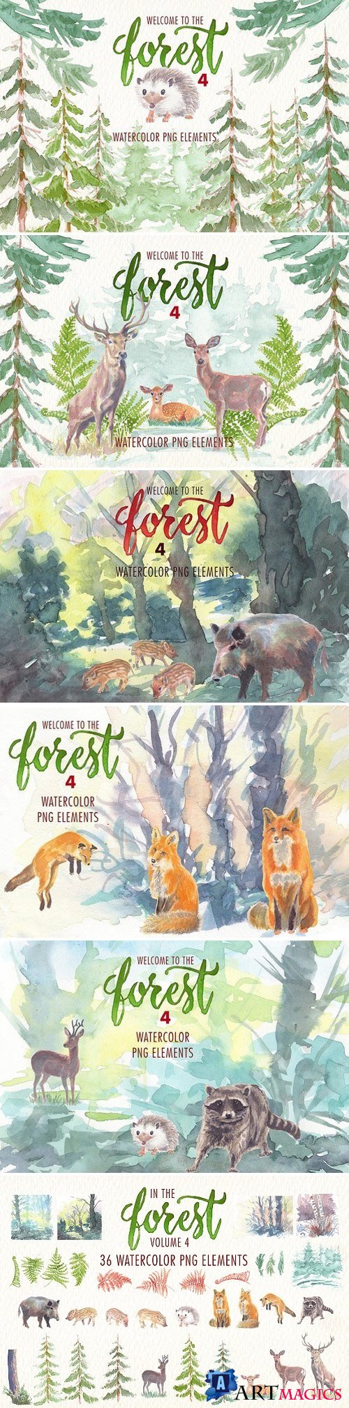 watercolor in the forest clipart 1926459