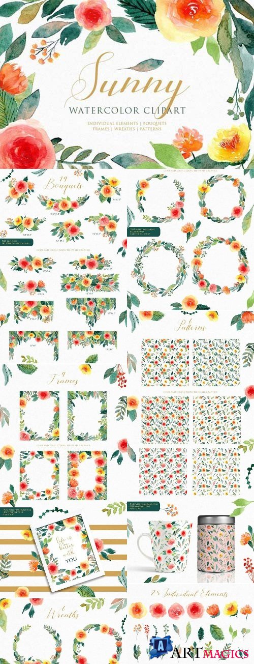 Sunny - Watercolor Floral Clipart 1926725