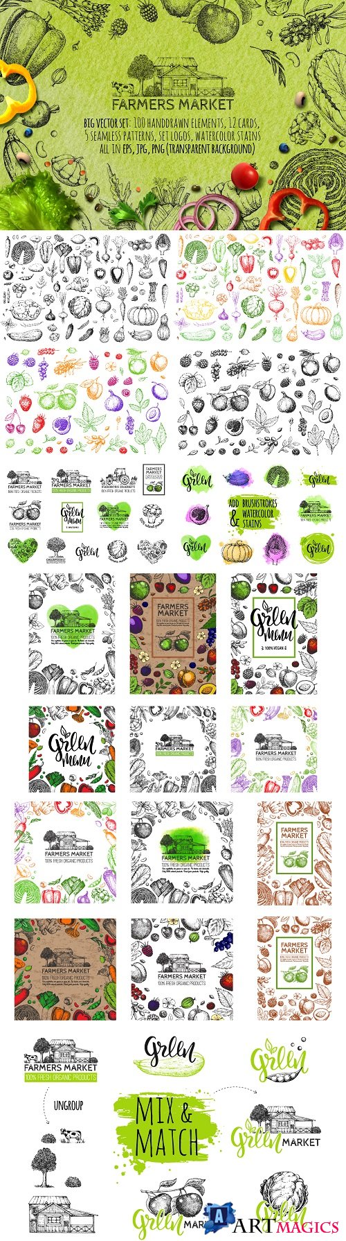 Hand Drawn Vegetables and Fruit 1934842