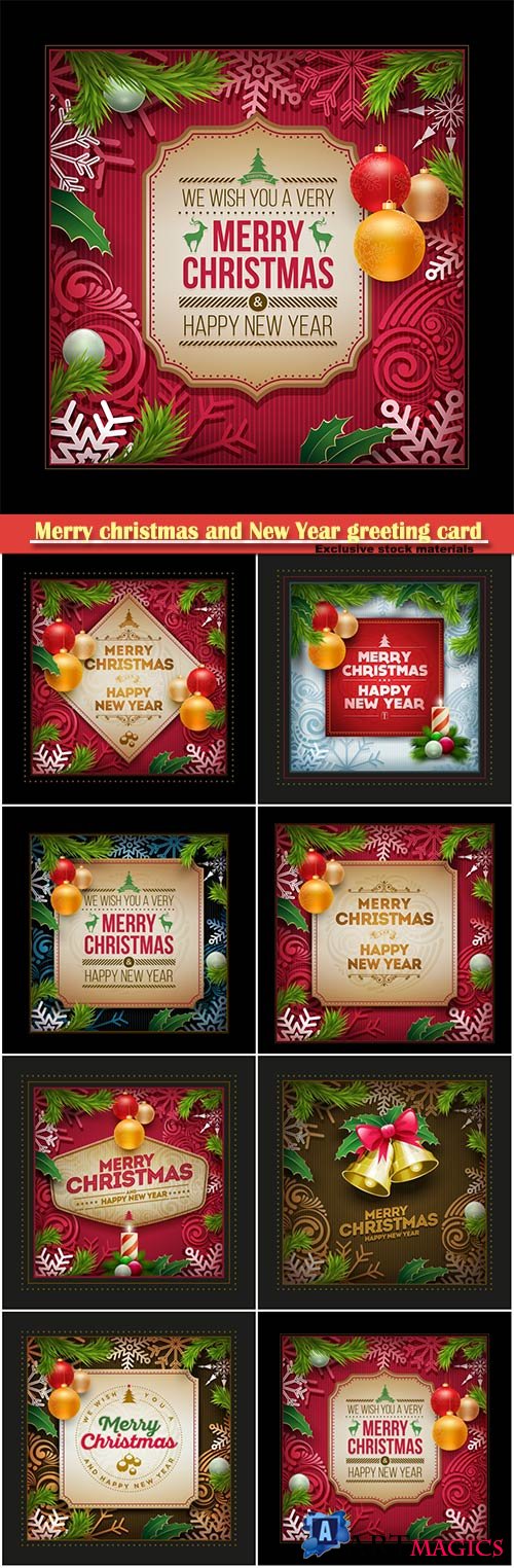 Merry christmas and New Year greeting card with christmas decorations