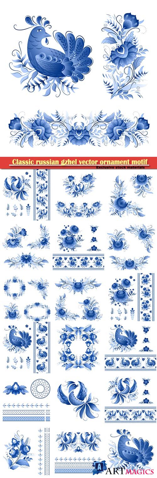 Classic russian gzhel vector ornament motif