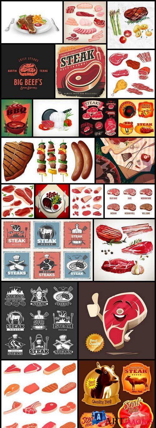 Steak Meat Collection - 22 Vector