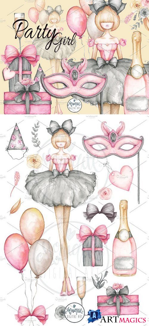 Party Girl Clipart Watercolor 1943325