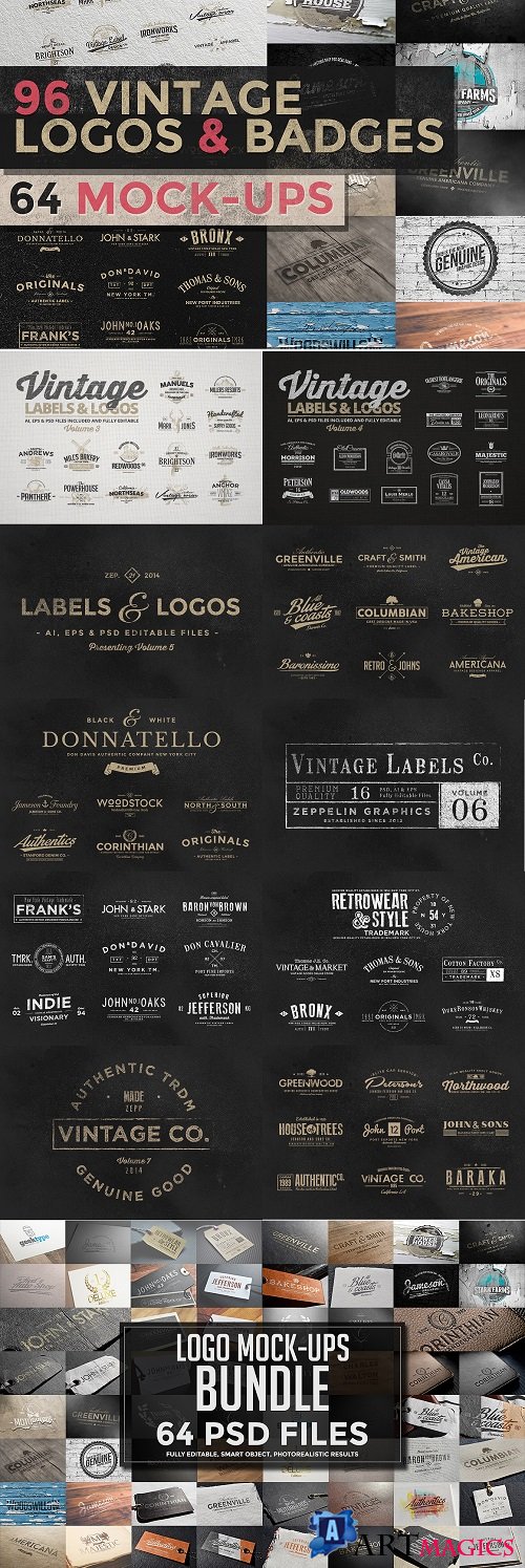 150+ Vintage Logos and Photo Mock-Ups Bundle