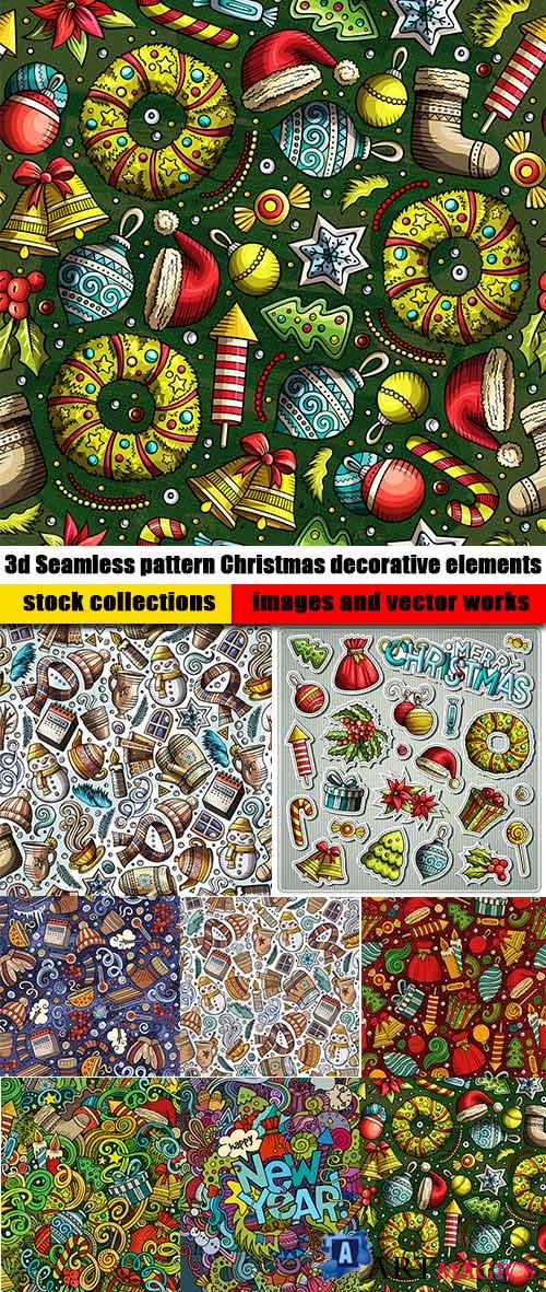 3d Seamless pattern Christmas decorative elements