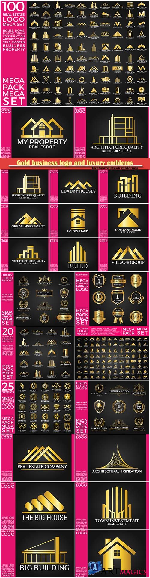Gold business logo and luxury emblems vector illustration