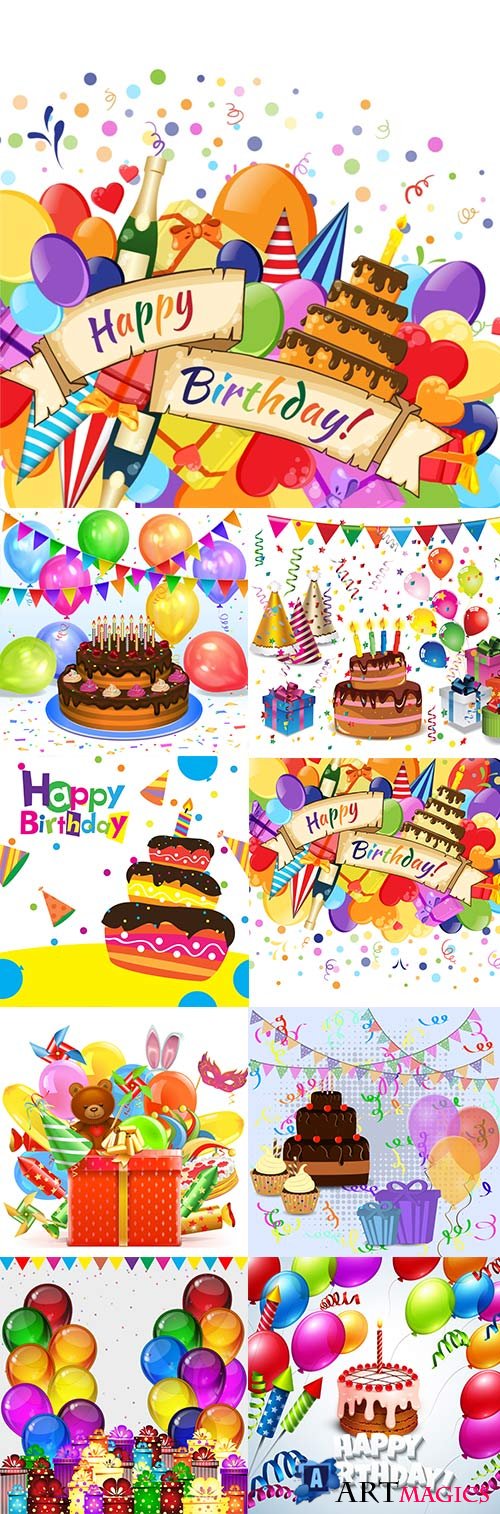 Happy birthday holiday invitation balloons and gifts 5