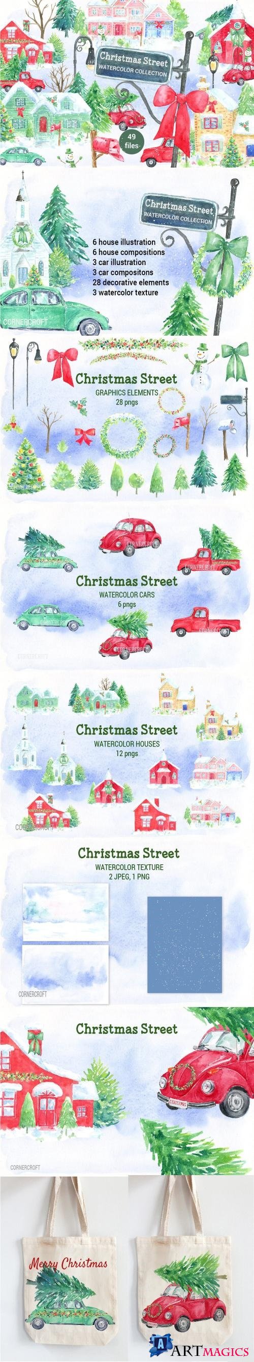 Watercolor Christmas Street - 2061412