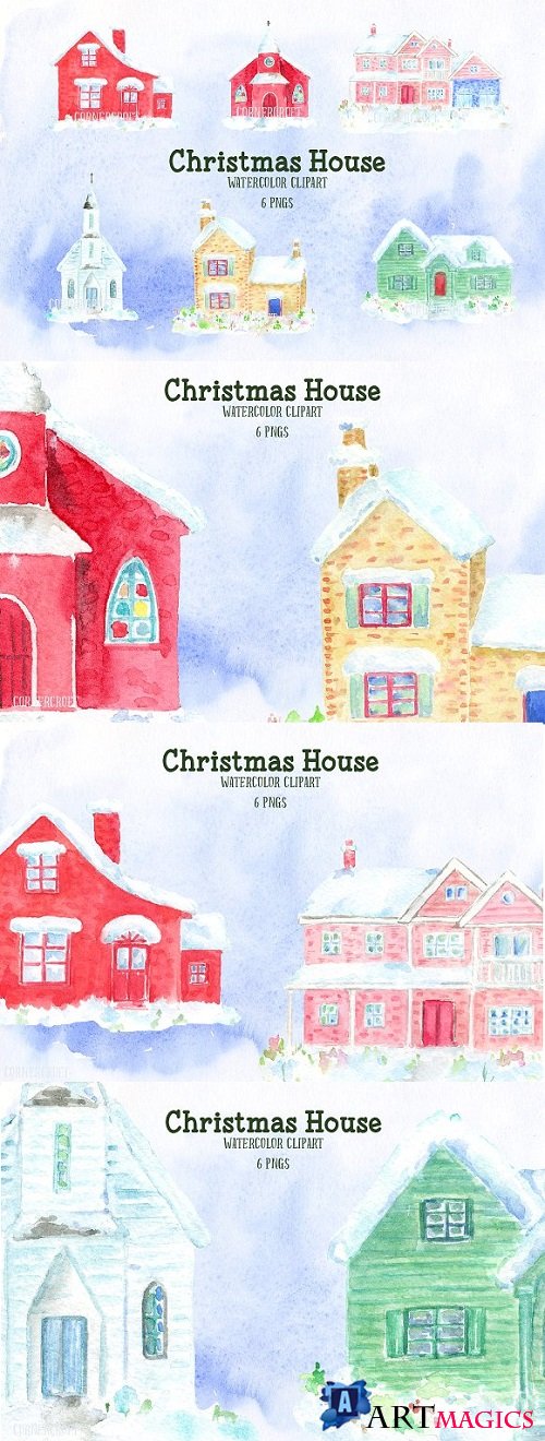 Watercolor Christmas House - 2058446