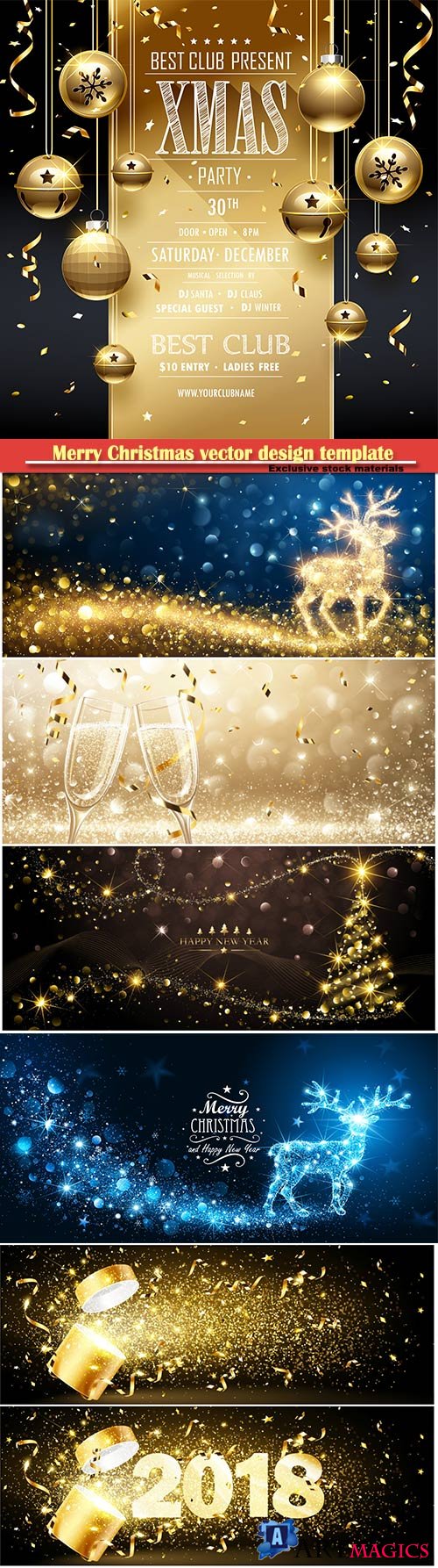 Merry Christmas vector golden design template