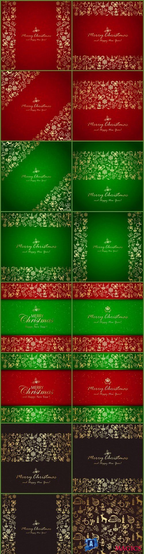 Golden Christmas elements and backgrounds - 16xEPS