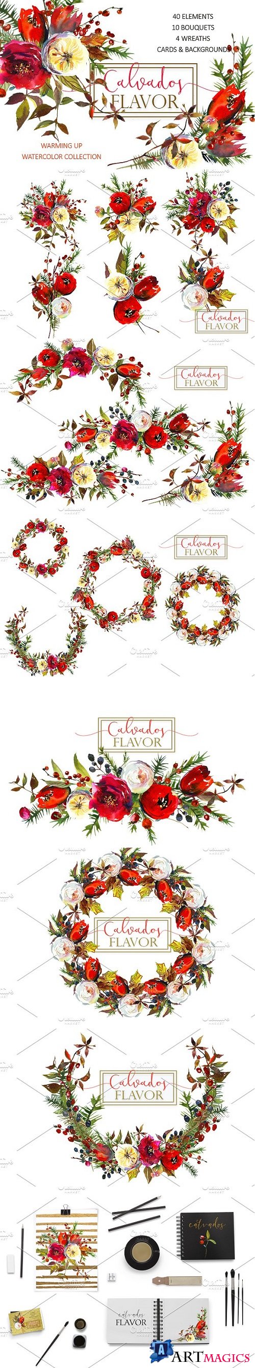 Red Winter Flowers Clipart Set - 962902