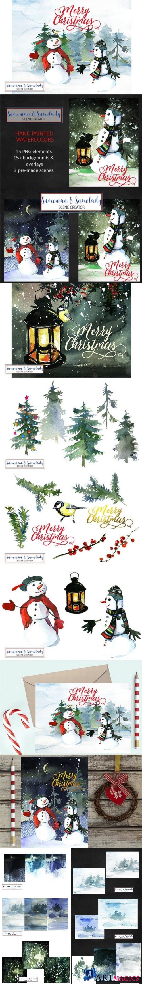 Snowmen Christmas Clipart Collection - 1065520