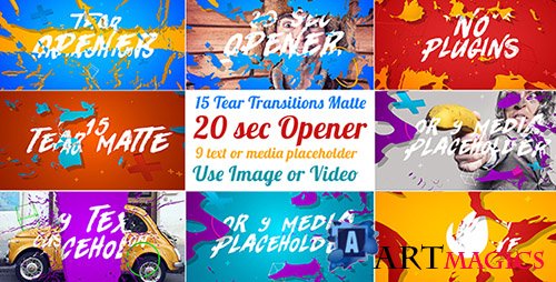 15 Tear Transitions with Opener - Project for After Effects (Videohive) 