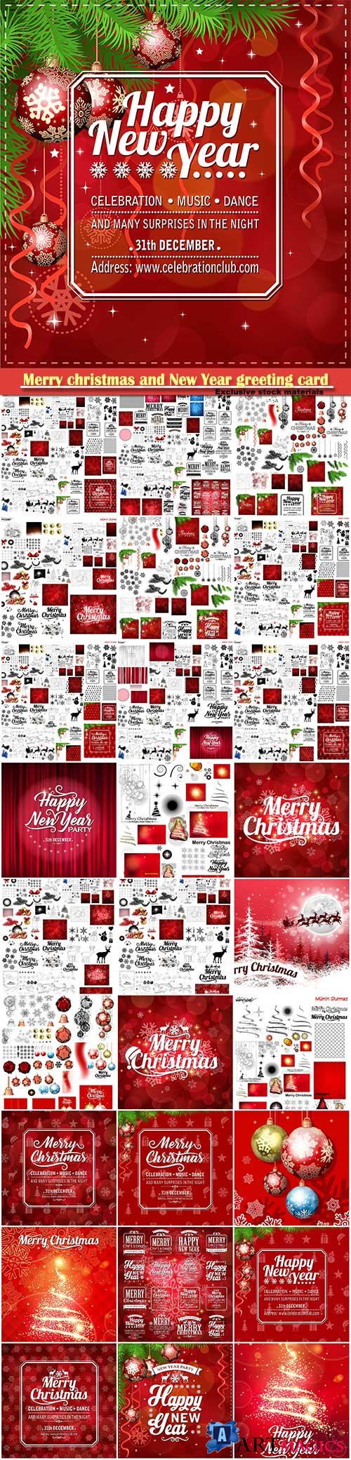 Merry christmas and New Year greeting vector decorations
