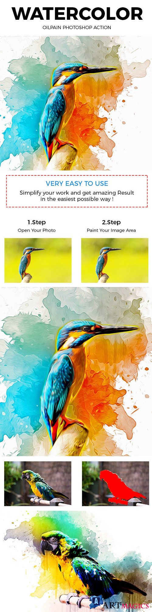 Watercolor Oil Paint Photoshop Action - 21015572