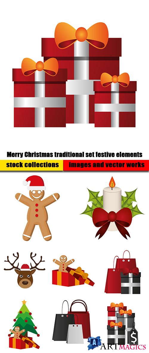Merry Christmas traditional set festive elements