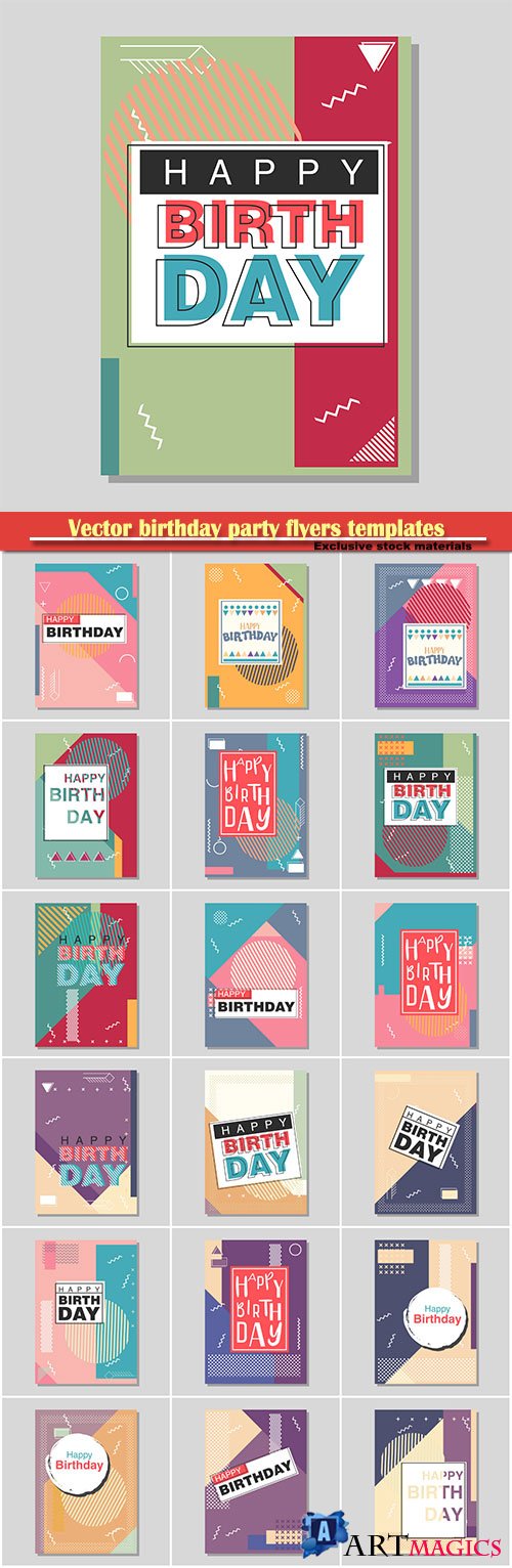Vector birthday party flyers templates