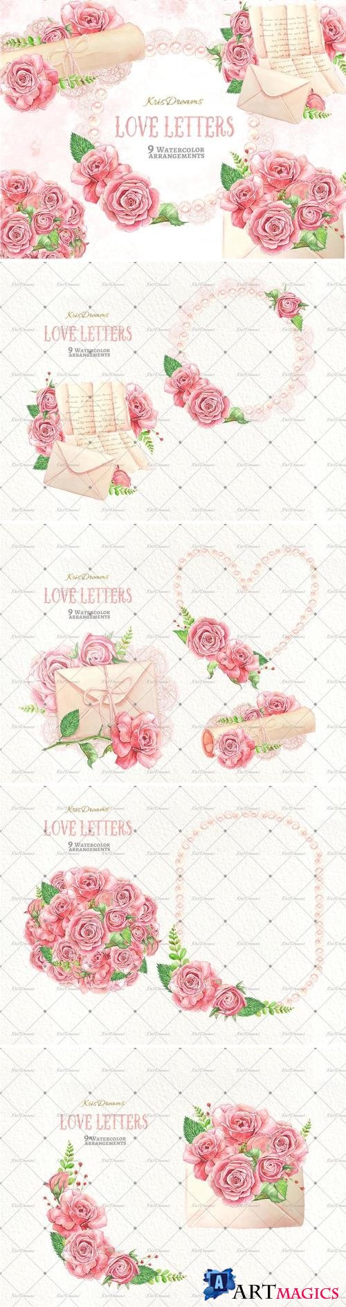 Love Letter Watercolor Clipart - 2075253