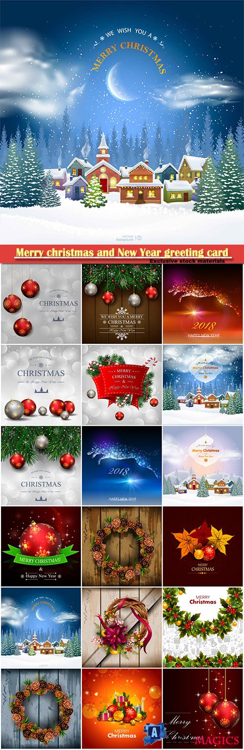 Merry christmas and New Year greeting card vector # 12
