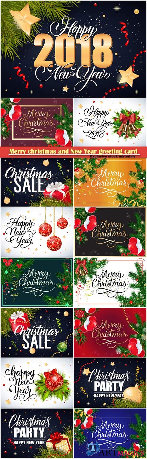 Merry christmas and New Year greeting card vector # 19