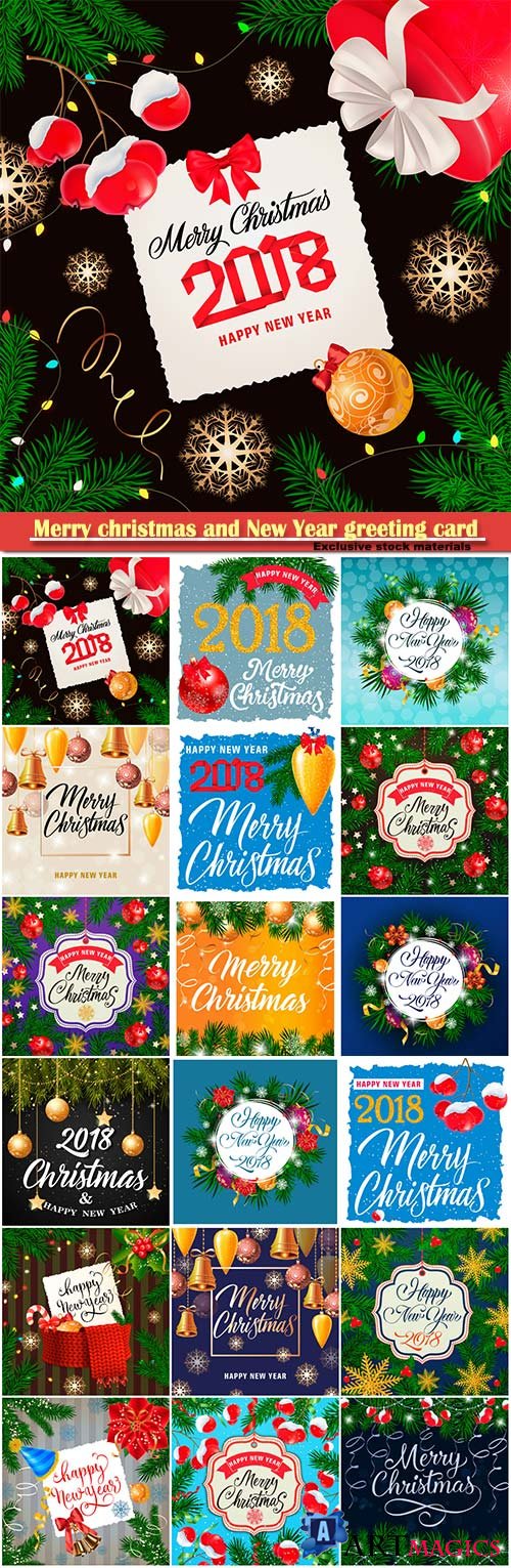 Merry christmas and New Year greeting card vector # 27