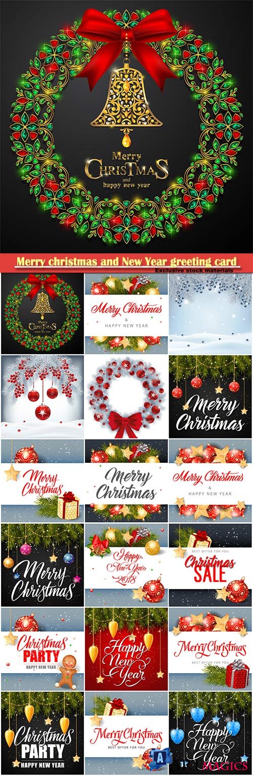 Merry christmas and New Year greeting card vector # 24