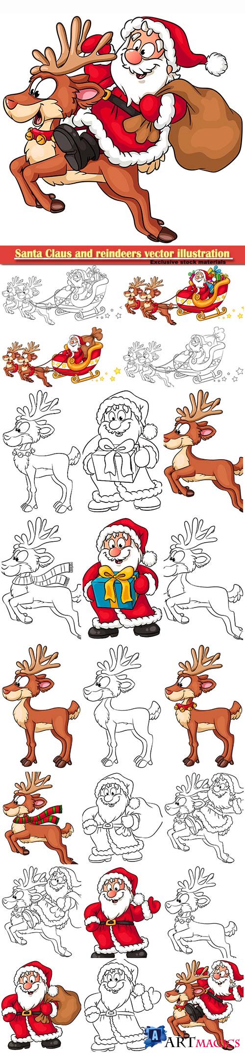 Santa Claus and reindeers vector illustration
