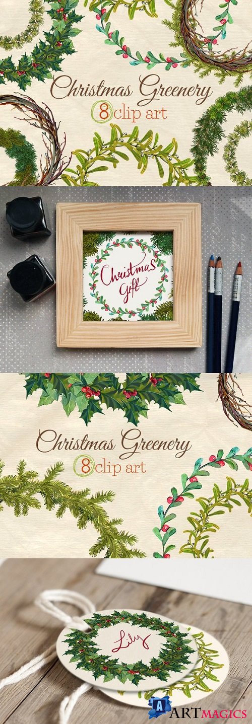 Christmas Greenery Wreaths Clip Art 2038346