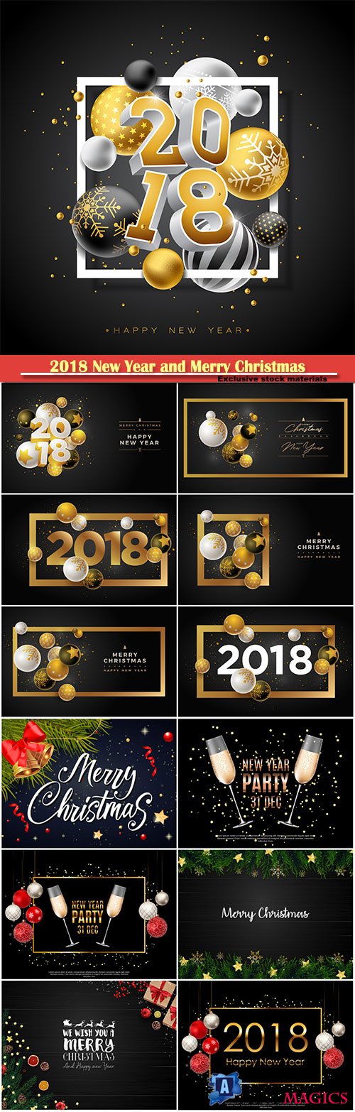2018 New Year and Merry Christmas design vector template