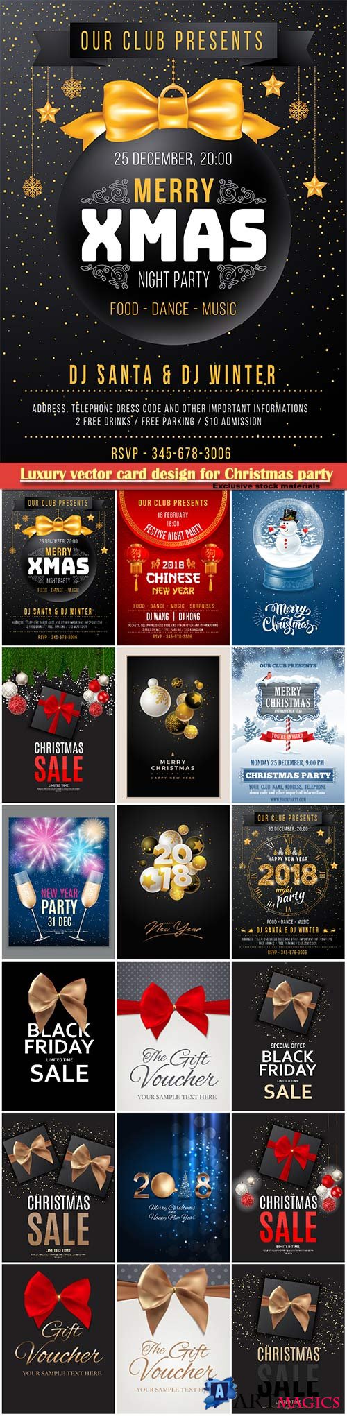 Luxury vector card design for Christmas party, New Year sale background