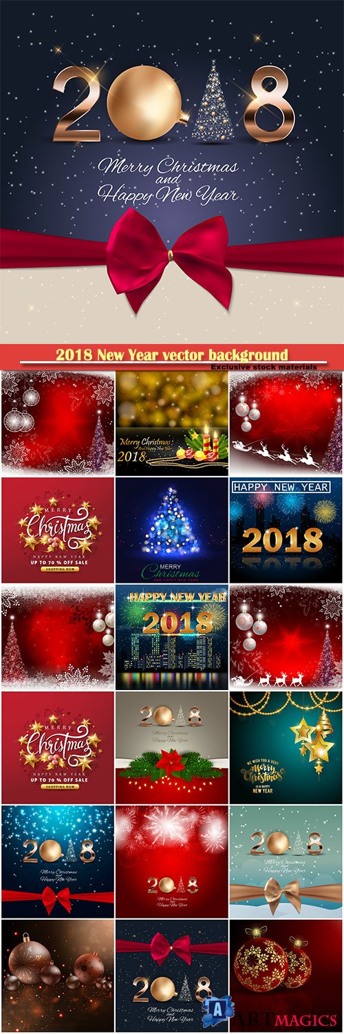 2018 New Year vector background with christmas ball