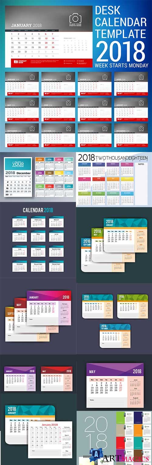 New Year's wall calendar 2018 decor template design