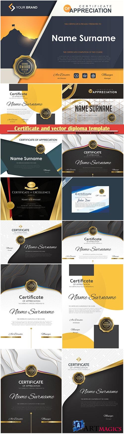 Certificate and vector diploma template design set