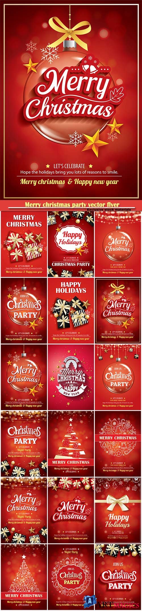 Merry christmas party vector flyer, brochure design on red background invitation theme concept