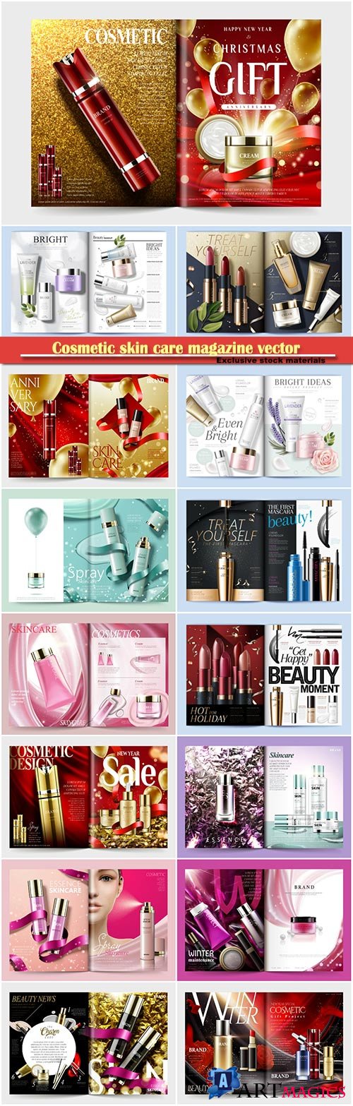 Cosmetic magazine vector template, skin care product, 3d illustration