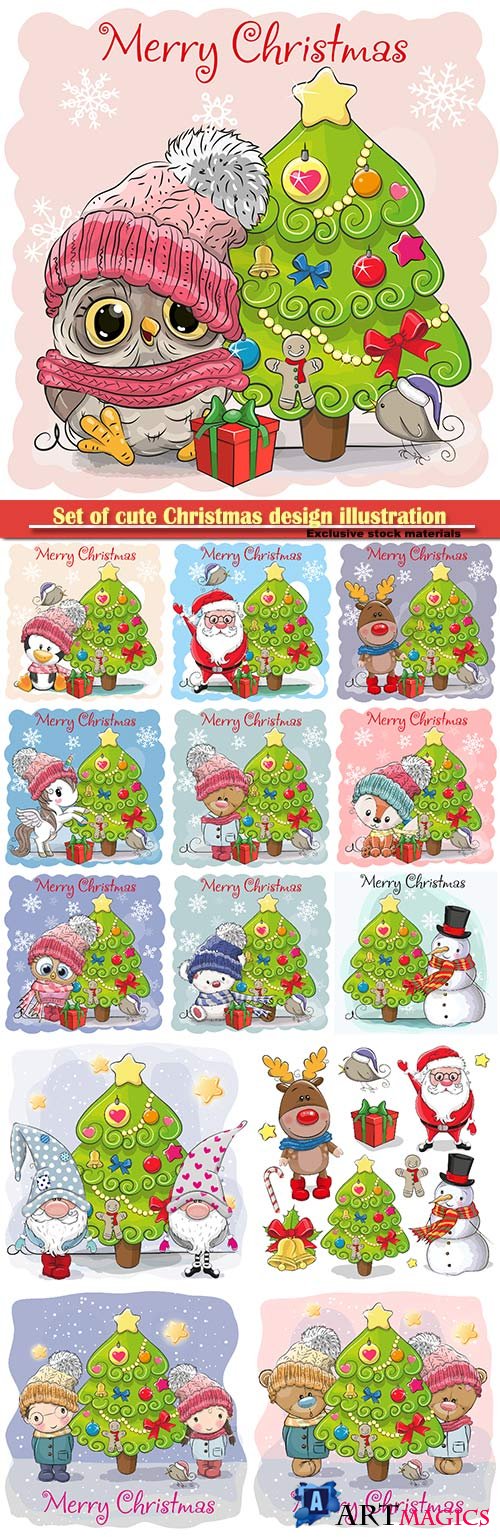 Set of cute Christmas design illustration
