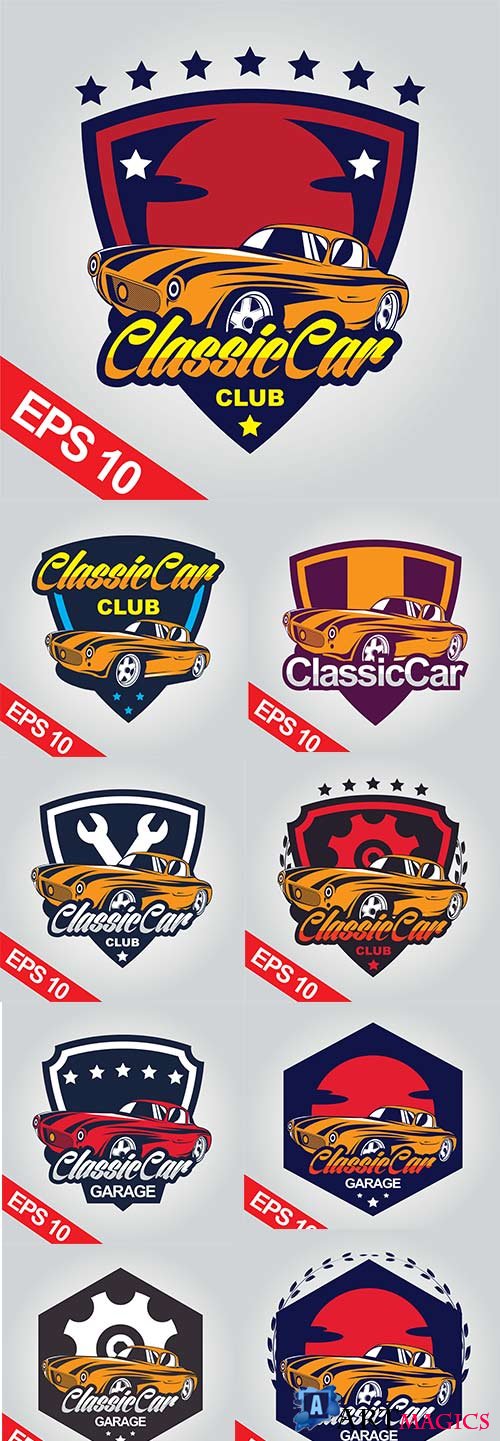 Classic car emblem design collection illustration