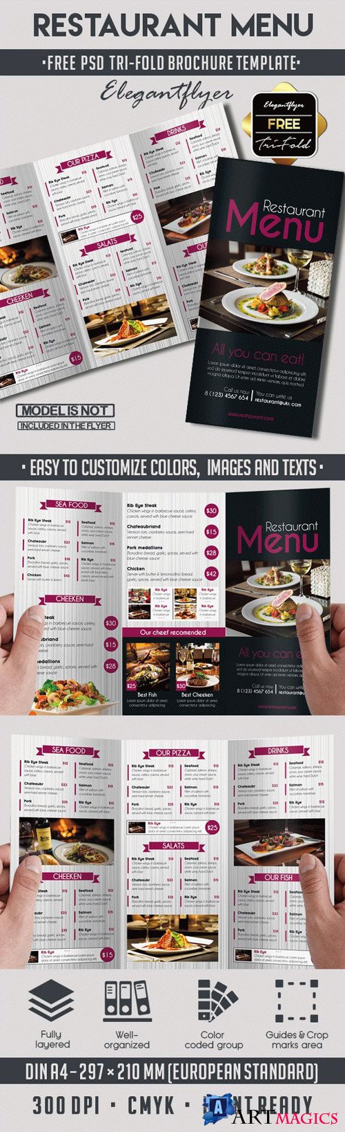 Restaurant Menu - PSD Tri-Fold Brochure Template