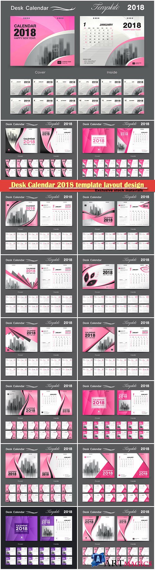 Desk Calendar 2018 template layout design, cover set of 12 months