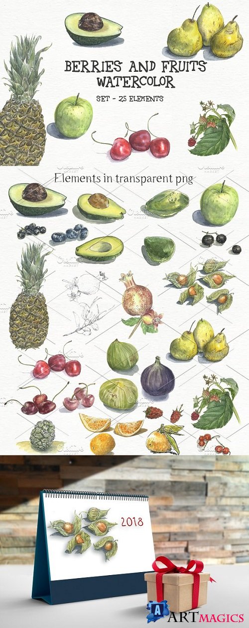 Watercolor berries and fruits - set 2064455