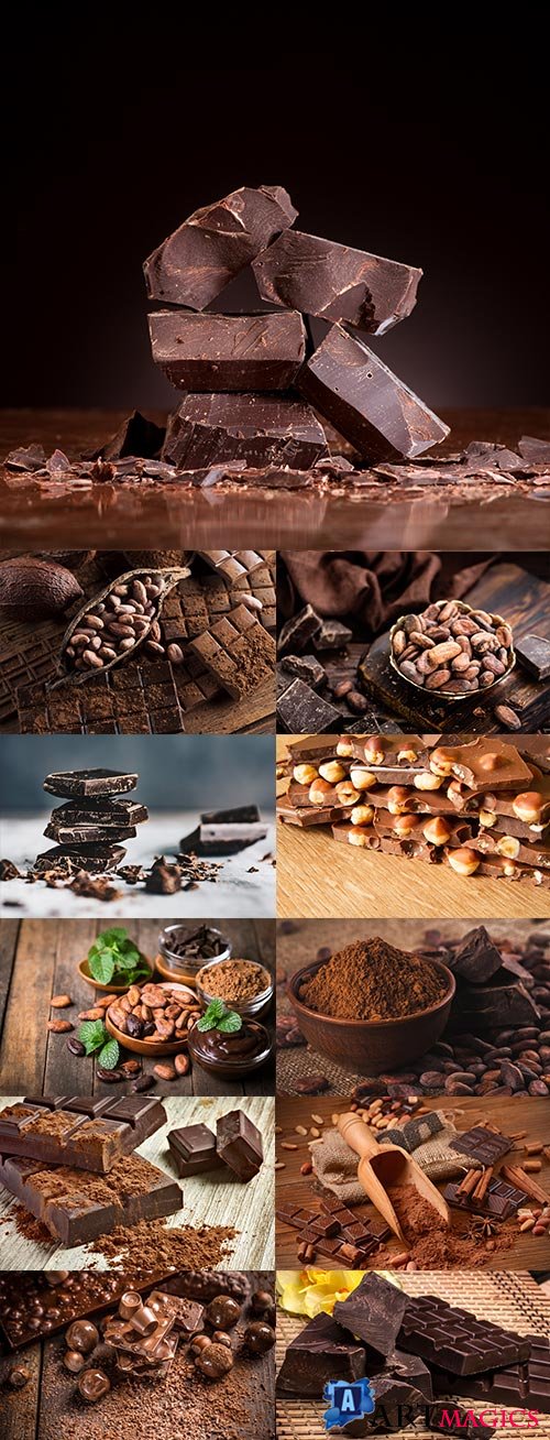 Bitter dark chocolate with nuts and cocoa beans