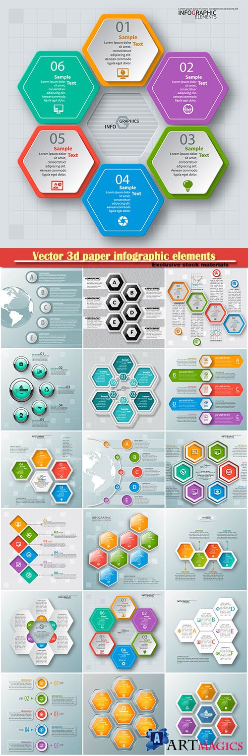 Vector 3d paper infographic elements