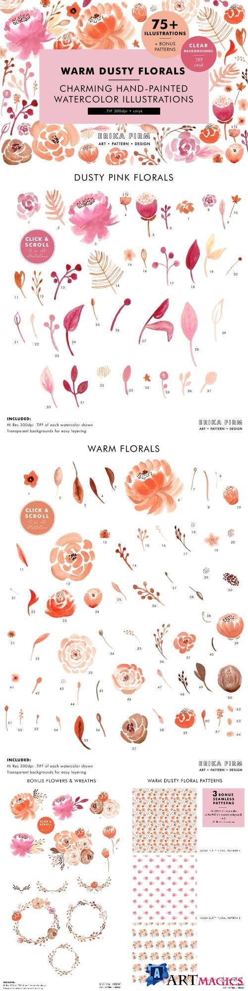 Warm Dusty Watercolor Florals - 1966376