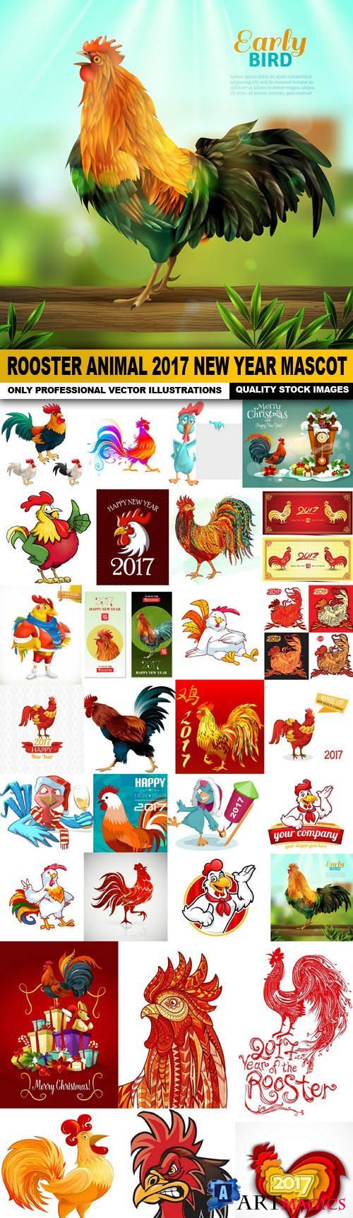 Rooster Animal 2017 New Year Mascot - 31 Vector