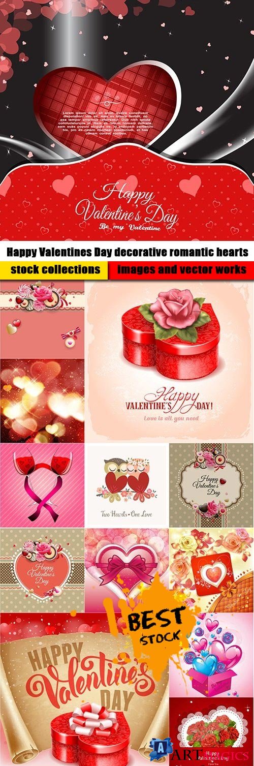 Happy Valentines Day decorative romantic hearts