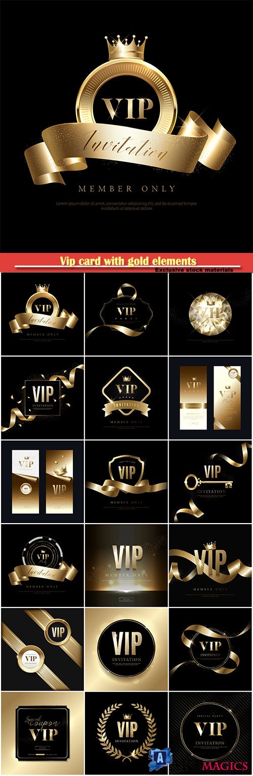 Vip card with gold elements, black vector background